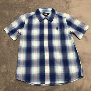 U.S. Polo Assn. Boys Blue Plaid Short Sleeve Button Down Shirt | Size L (10–12)